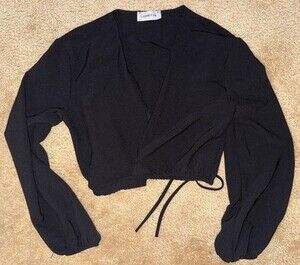 Black Top Wrap Around Long Sleeve Cropped Medium